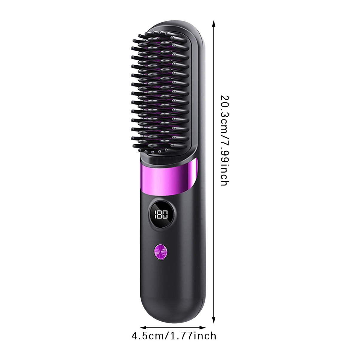 Portable Rechargeable Black Hair Straightening Brush with Digital Display