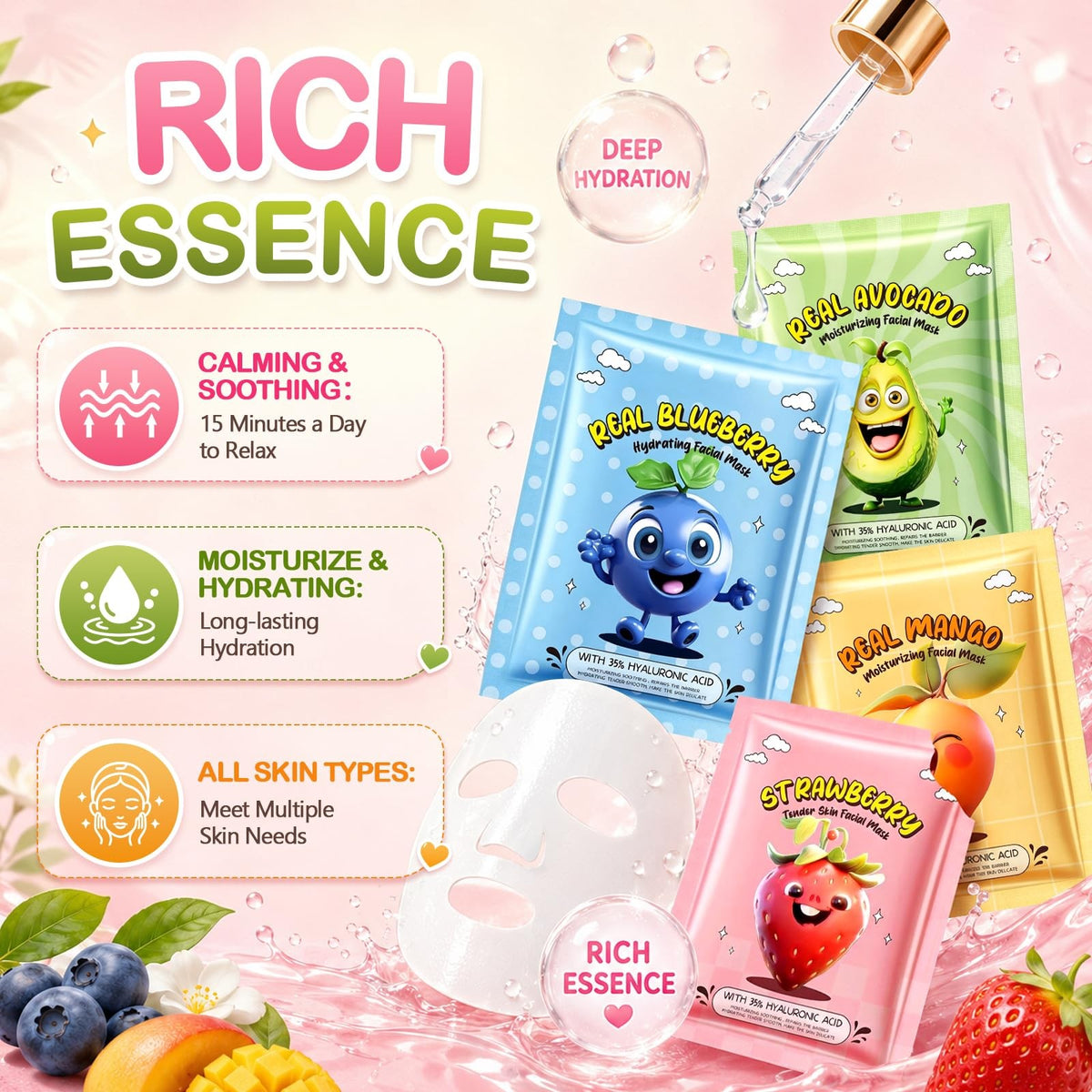 75-Pack Collagen Face Masks - 15 Fruit Flavors