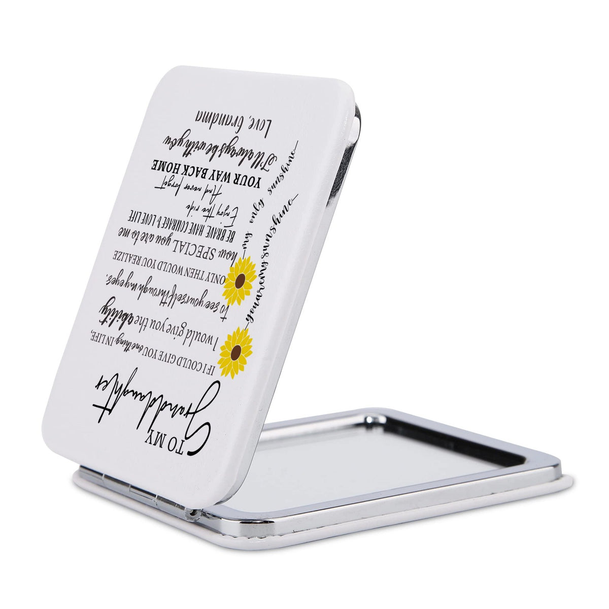 Sunflower Compact Makeup Mirror with Sentimental Quote - Gift for Granddaughter