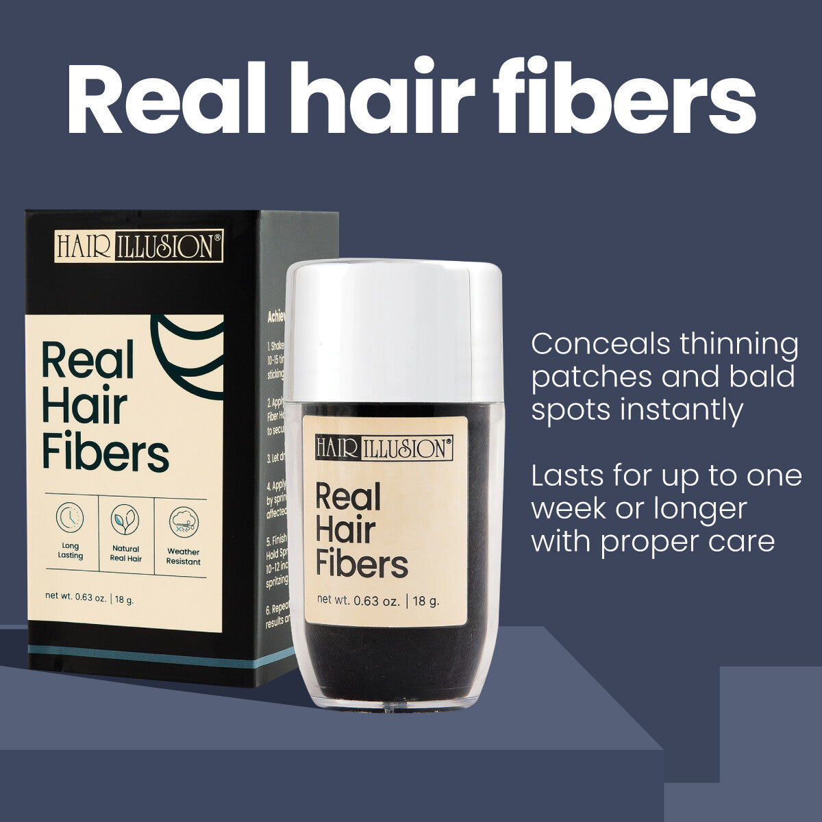 Real Hair Building Fibers for Thinning Hair - Black 18g