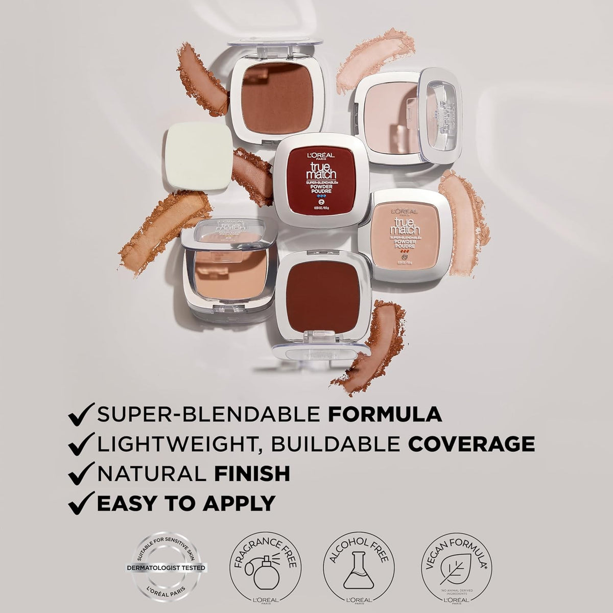 Oil-Free Powder Foundation for Natural Finish, Light Medium W3