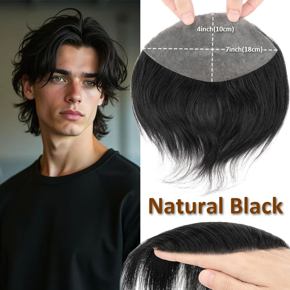 Men's Receding Hairline Toupee with Human Hair & Skin PU Base