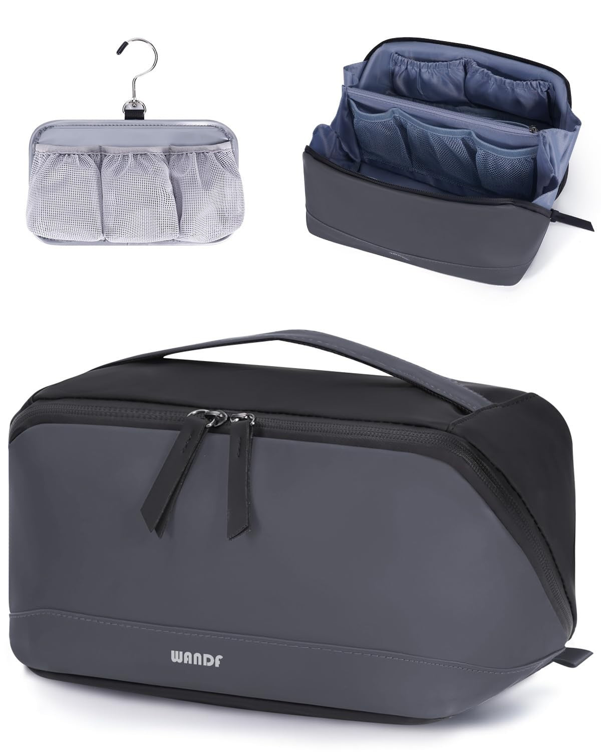 Waterproof Leather Toiletry Bag with Detachable Hanging Pouch - Travel Organizer for Men