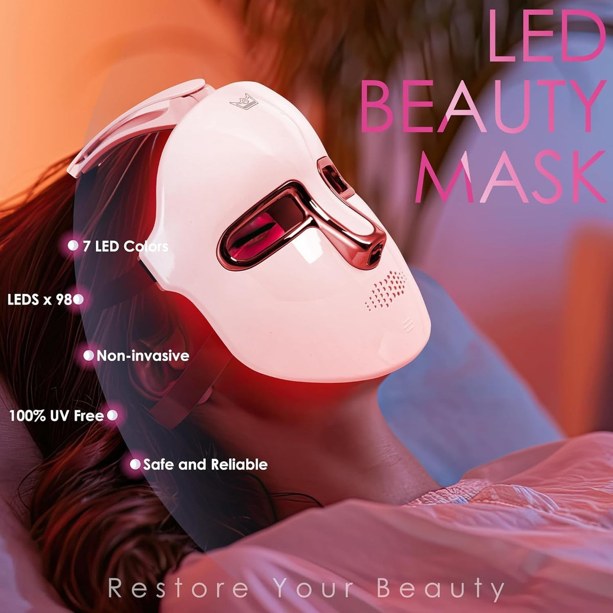 Red Light Therapy Face Mask with 7 Light Colors for Skin Rejuvenation