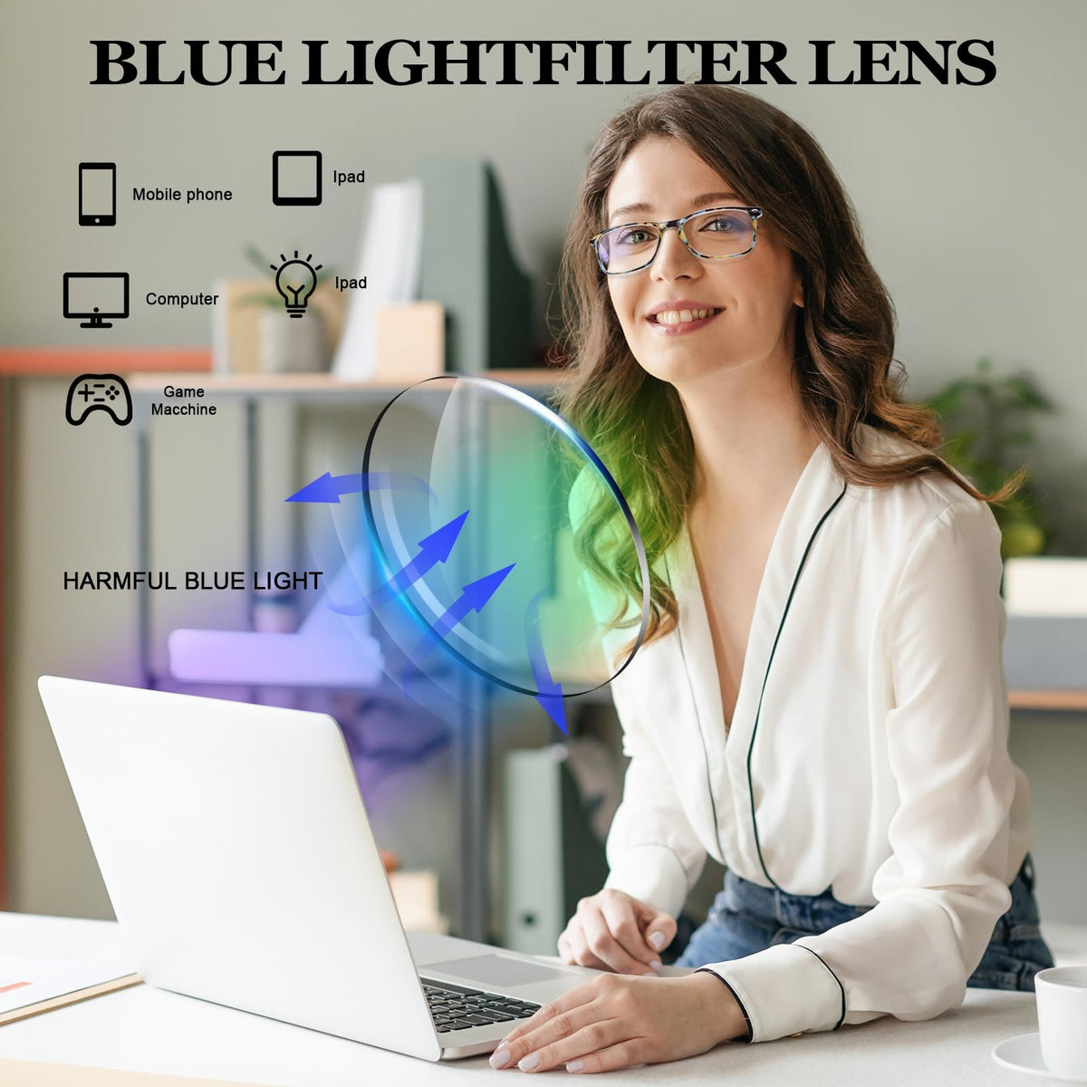 Progressive Multifocus Reading Glasses for Women - Blue Light Blocking, 3 Pairs
