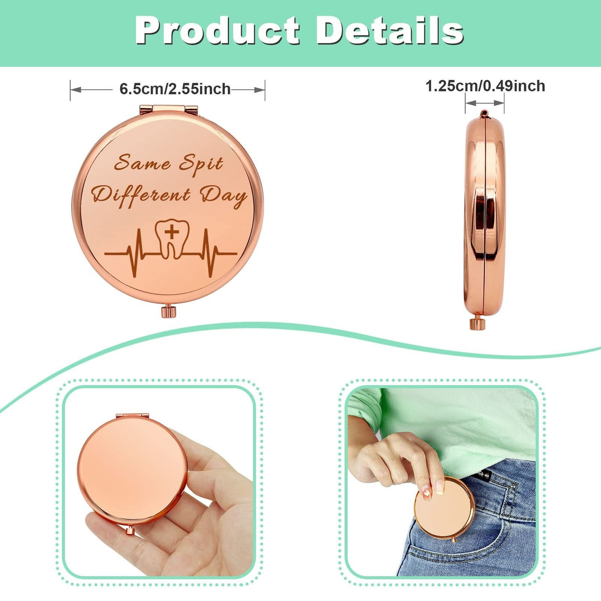 Compact Makeup Mirror for Dentists and Dental Hygienists - Foldable Stainless Steel, Funny Gift for Dental Professionals