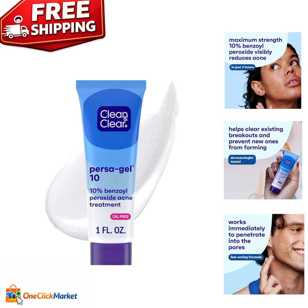Maximum Strength Acne Spot Treatment Gel with 10% Benzoyl Peroxide - 1 oz, Cruelty-Free