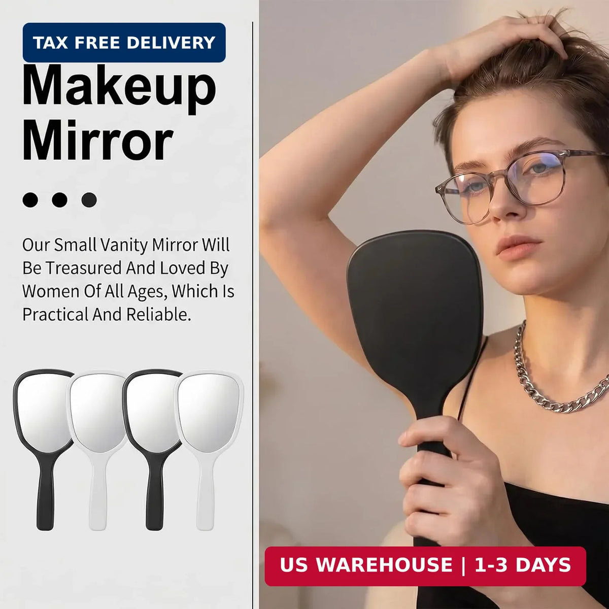 2 Pack Small Handheld Mirror with Handle - Compact Travel Vanity Mirrors for Men & Women