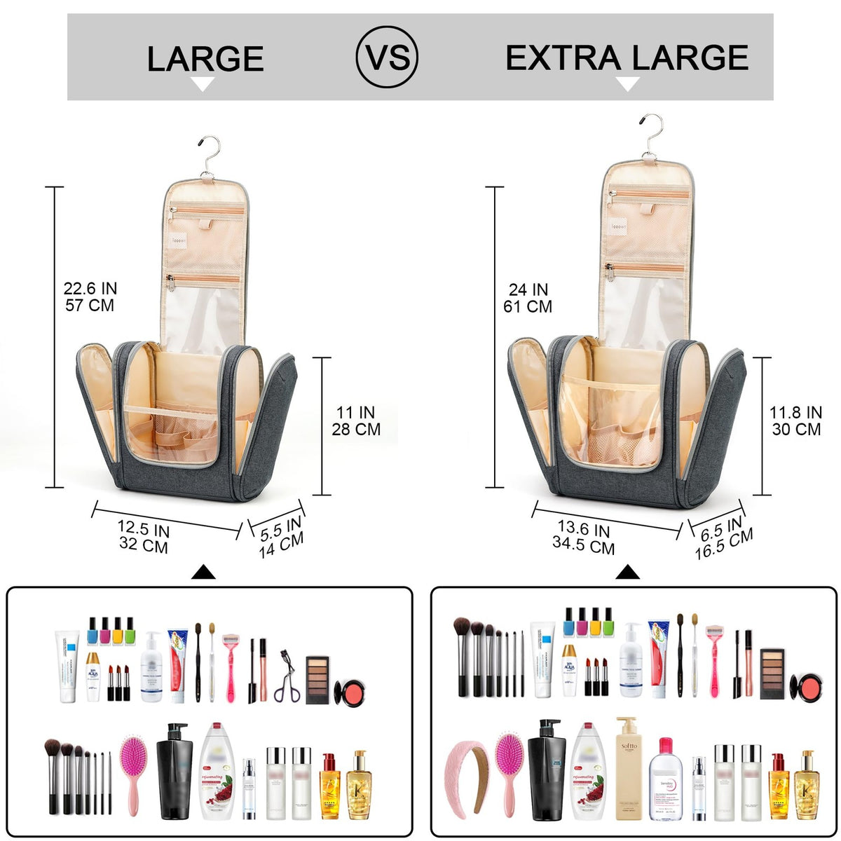 Travel Hanging Toiletry Bag for Women & Men Wet Dry Separation Grey