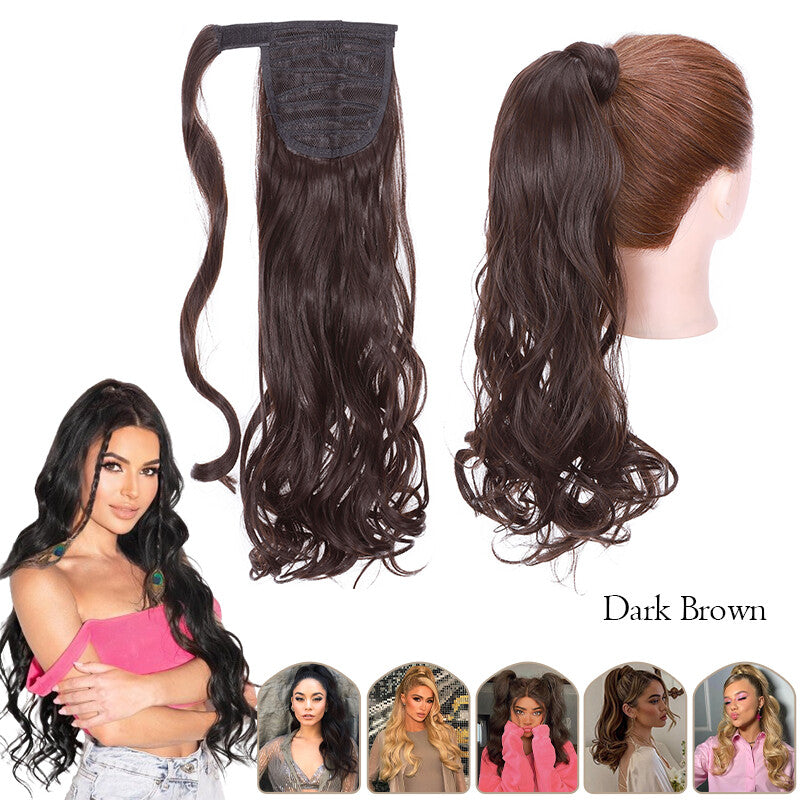 Mega Thick Wrap-On Ponytail Extensions - Natural Human Hair, Curly Wavy Straight