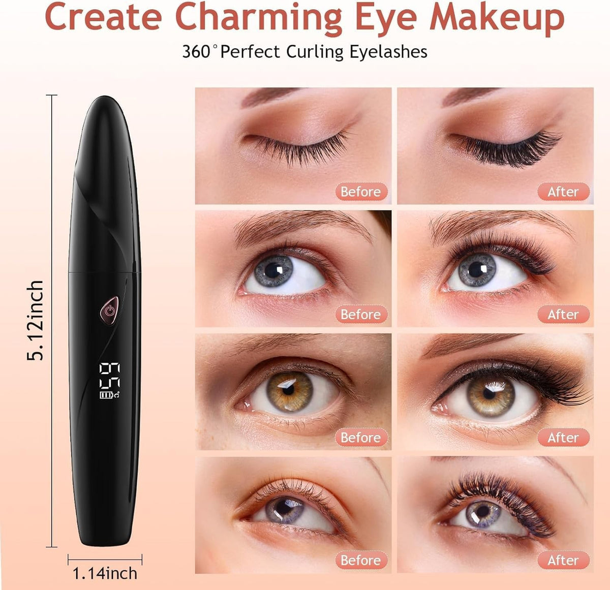 LED Heated Eyelash Curler with LED Display, Fast Heating & Auto Off