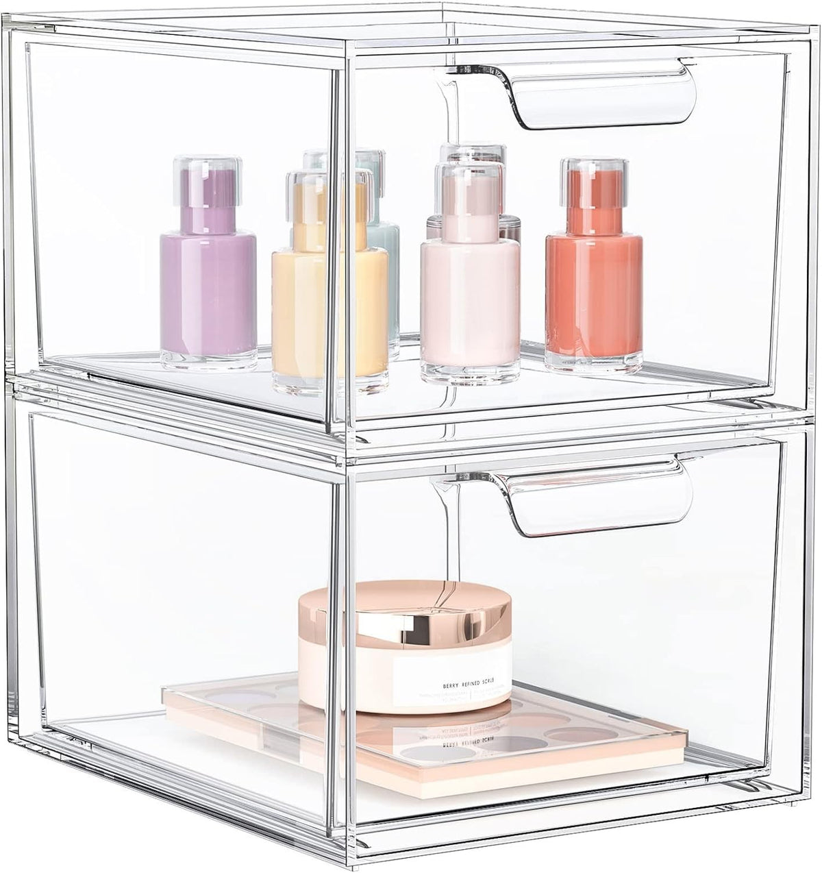 Stackable Acrylic Makeup Organizer Set - Clear Drawer Storage for Vanity & Bathroom