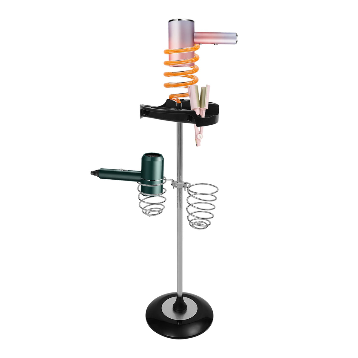 Freestanding Hair Dryer Stand with Spiral Holders for Salon & Bedroom