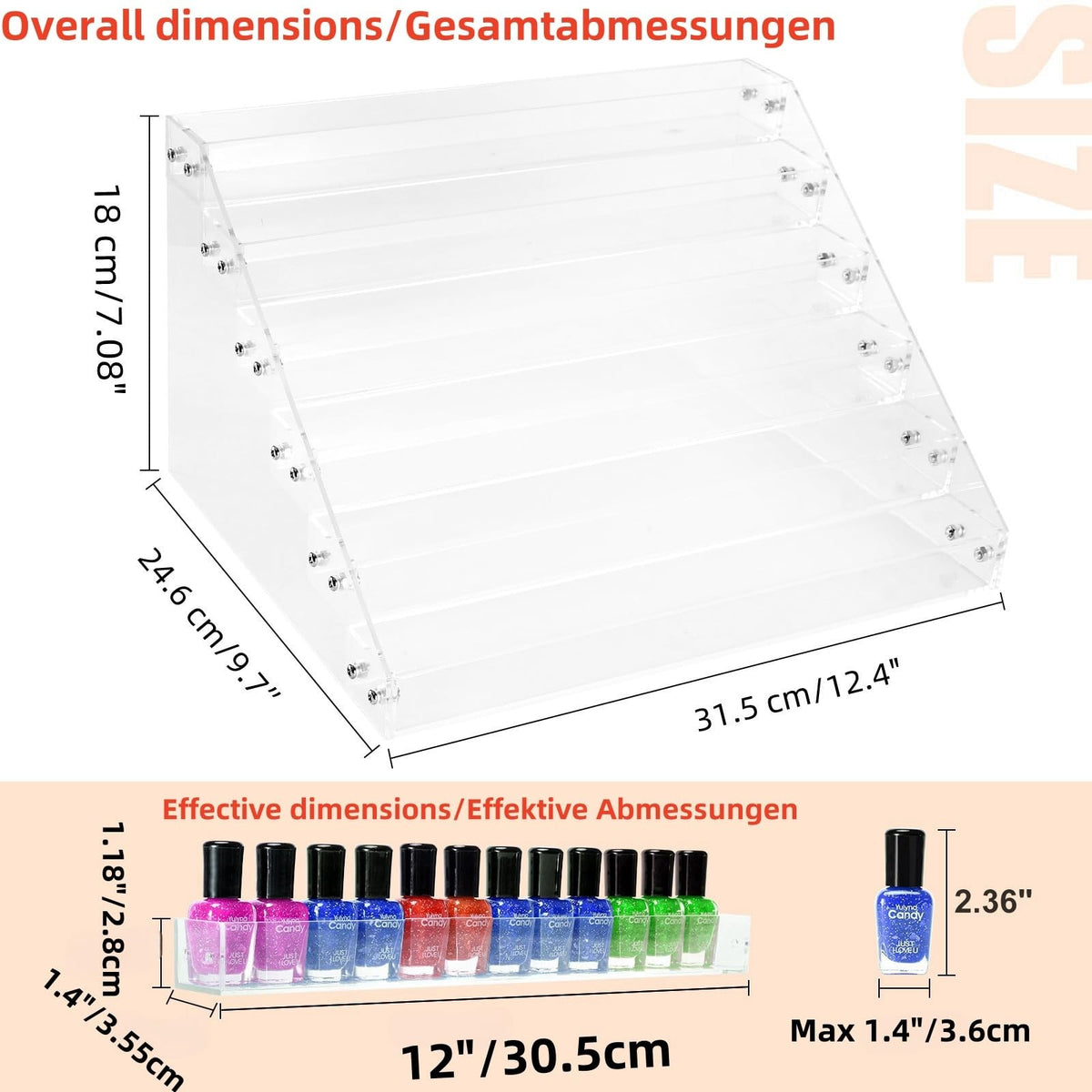 6-Tier Acrylic Nail Polish Organizer Rack, Cosmetic & Makeup Storage Stand