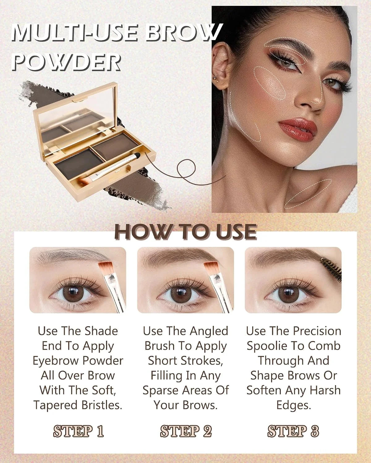 Waterproof Eyebrow Powder Kit for Women - Natural Dark Gray Brown Shades, Includes Brush & Mirror