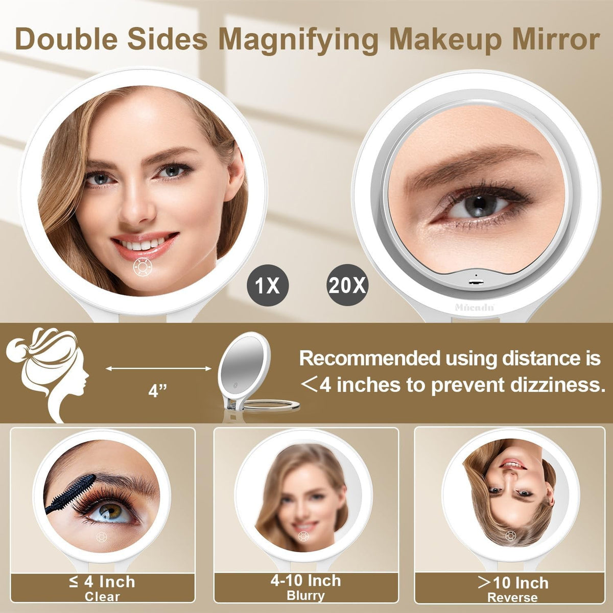 Magnifying Makeup Mirror with Light 1X/20X Double Sided Portable