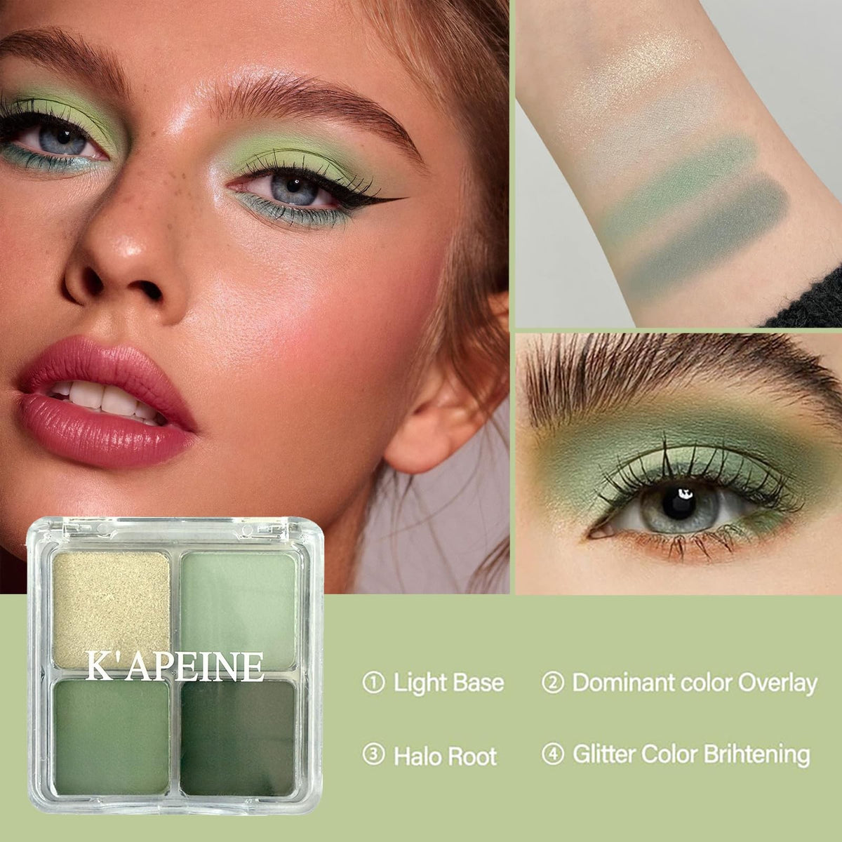 Green Eyeshadow Palette - Long-Lasting, Waterproof, Travel-Friendly