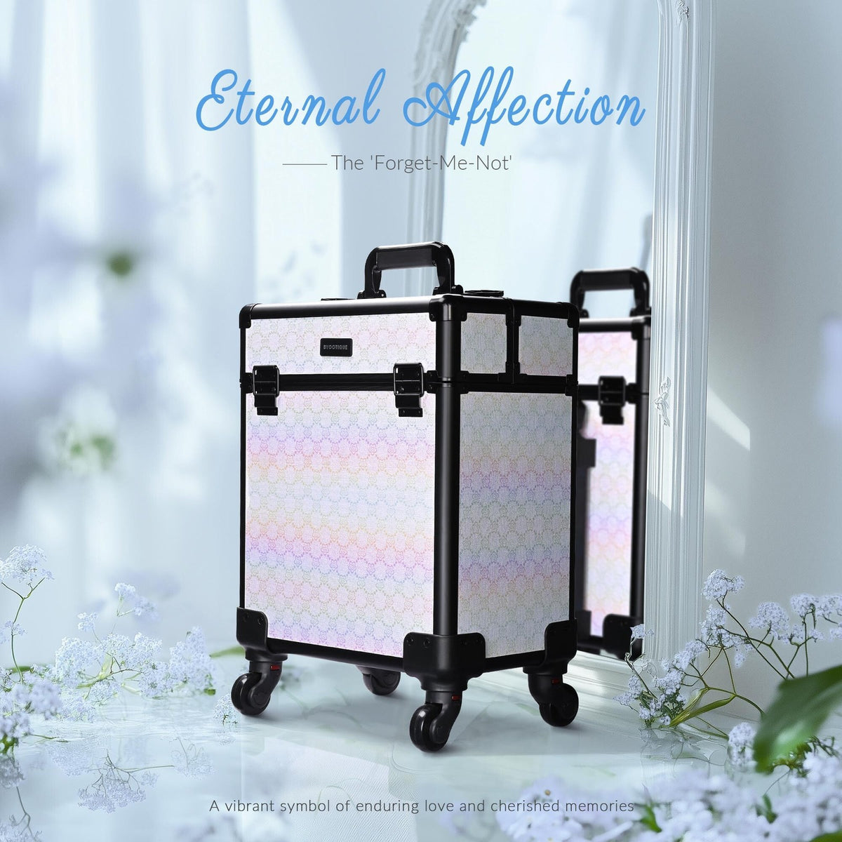 Rolling Makeup Storage Case with Extendable Trays & Large Compartments - White