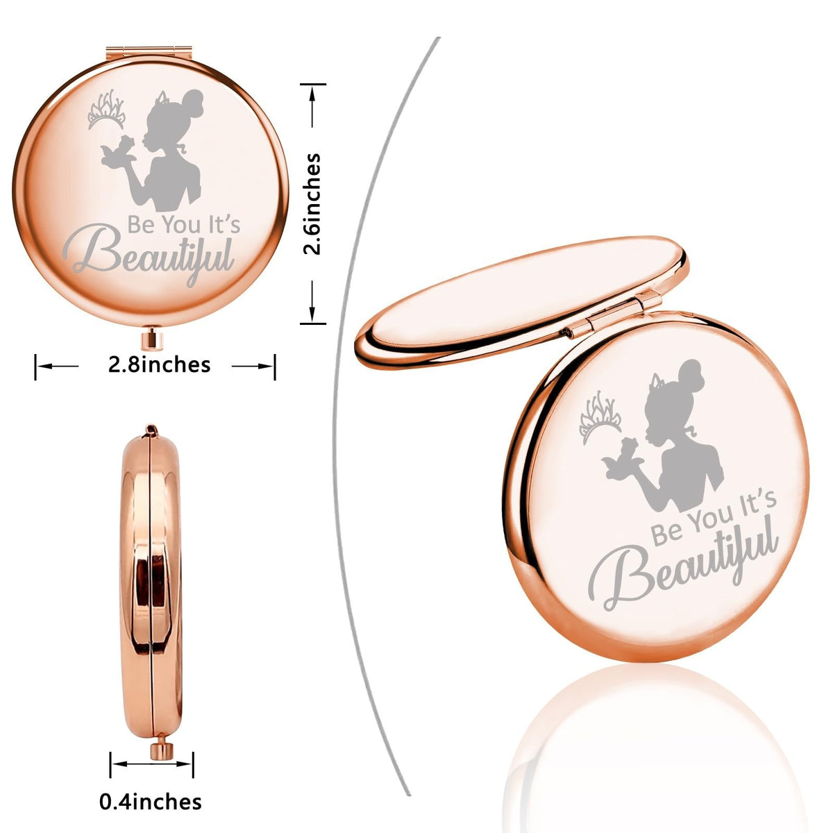 Princess The Frog Gift Compact Mirror - Be You Beautiful Rose Gold