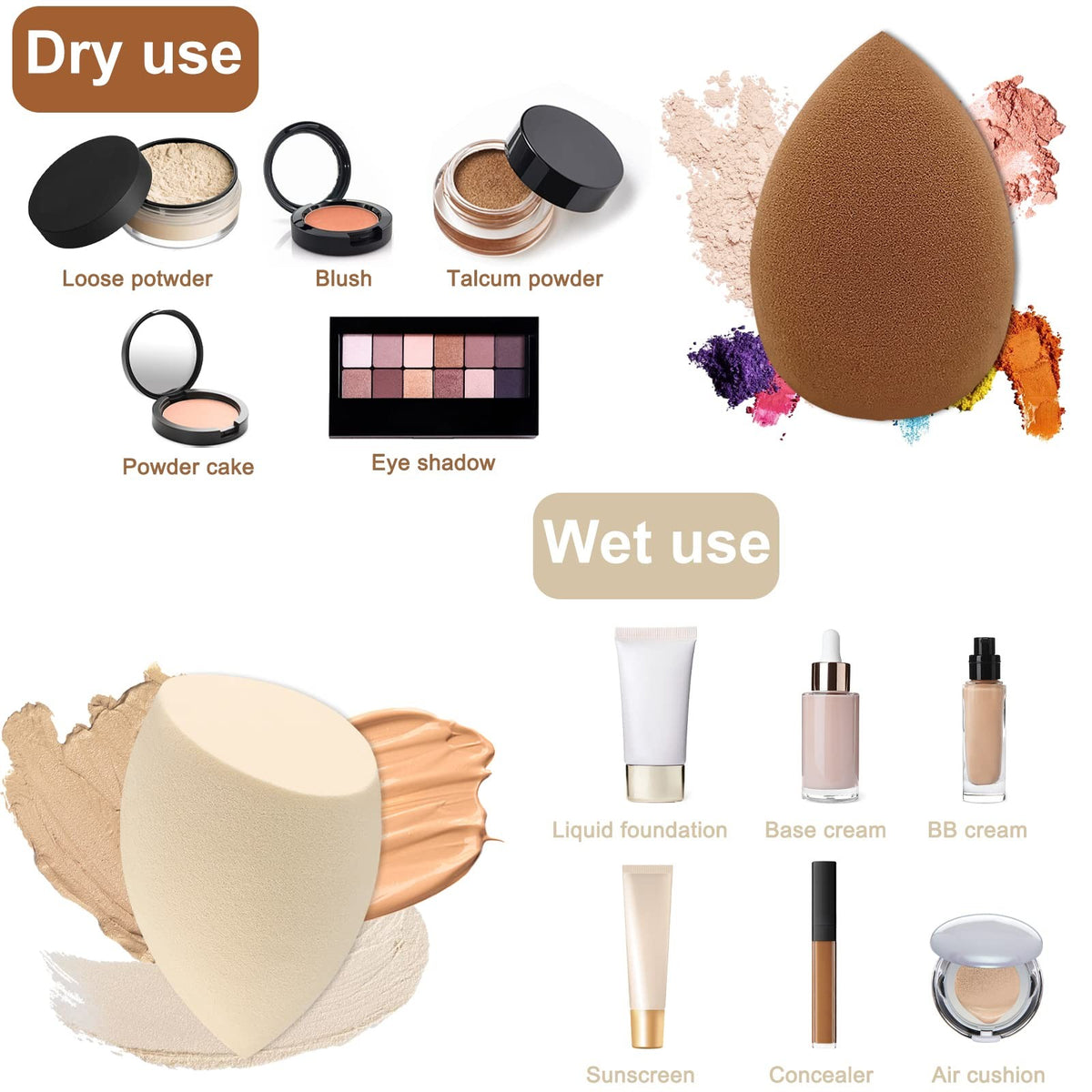 Makeup Sponge Set - Blender for Foundation, Liquid & Powder Makeup, 12 Colors