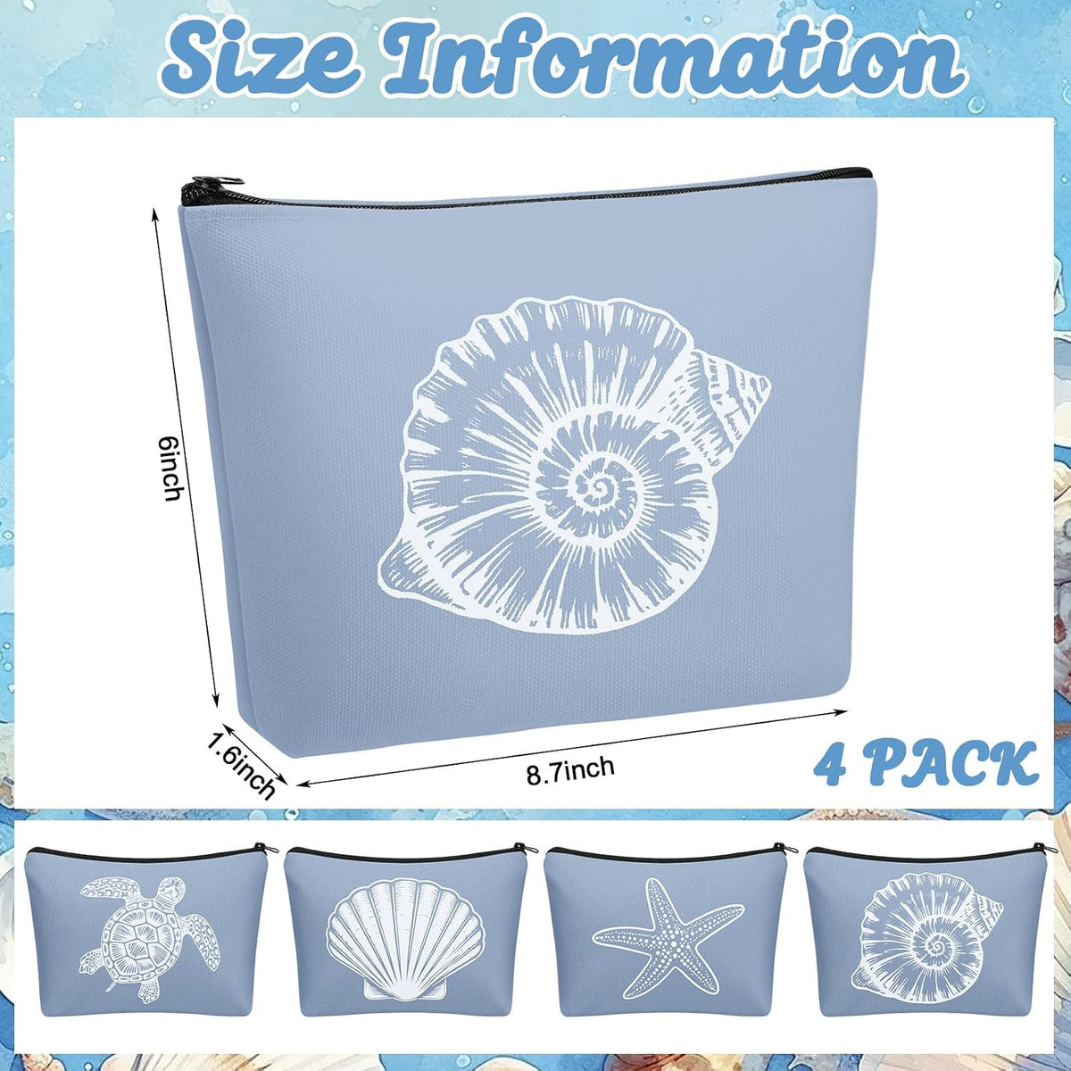 Set of 4 Ocean-Themed Cosmetic Bags for Beach and Travel