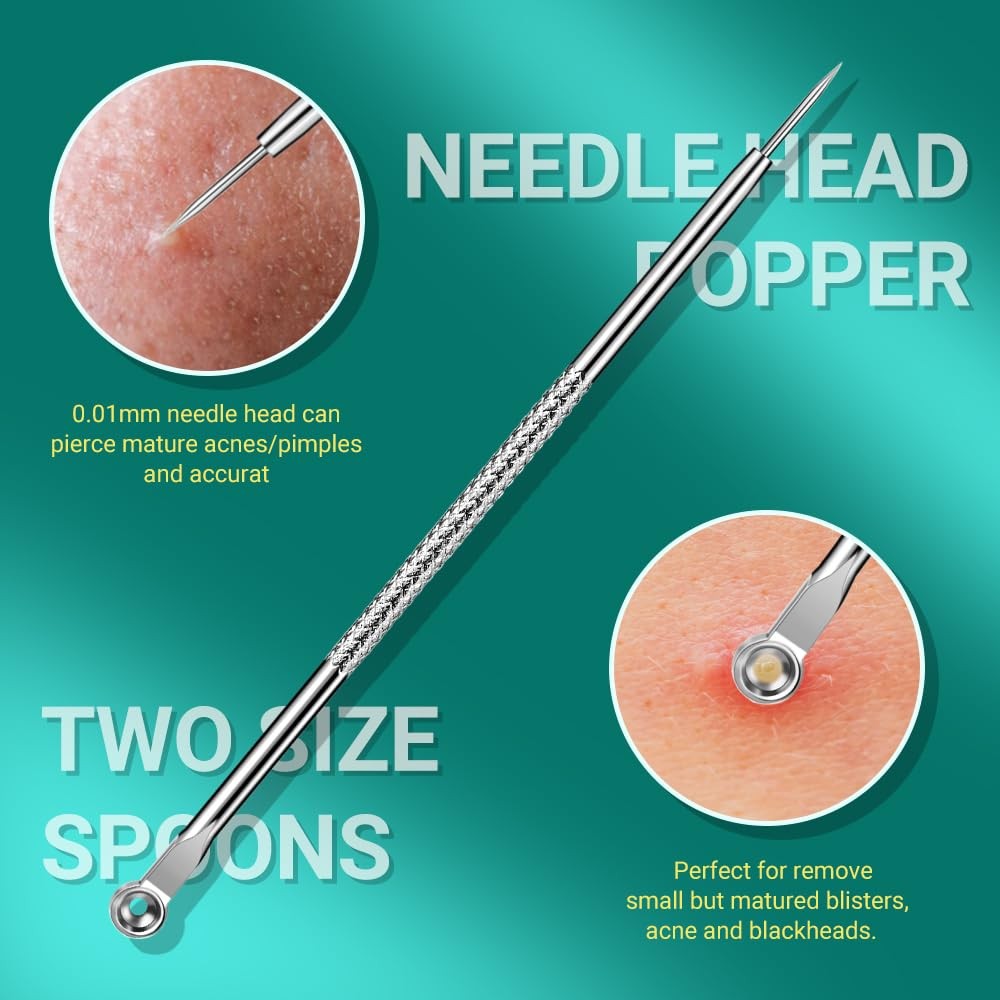 Pimple Popper Tool Kit - 6pcs Blackhead Removers & Acne Extractors, Stainless Steel