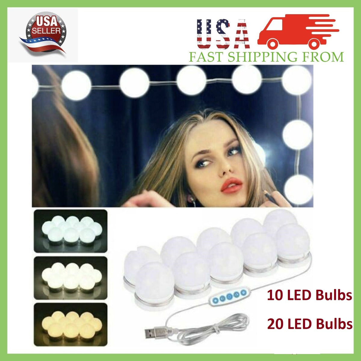 Makeup Mirror Lights Kit with 10/20 Dimmable LED Bulbs - Vanity Hollywood Lighting