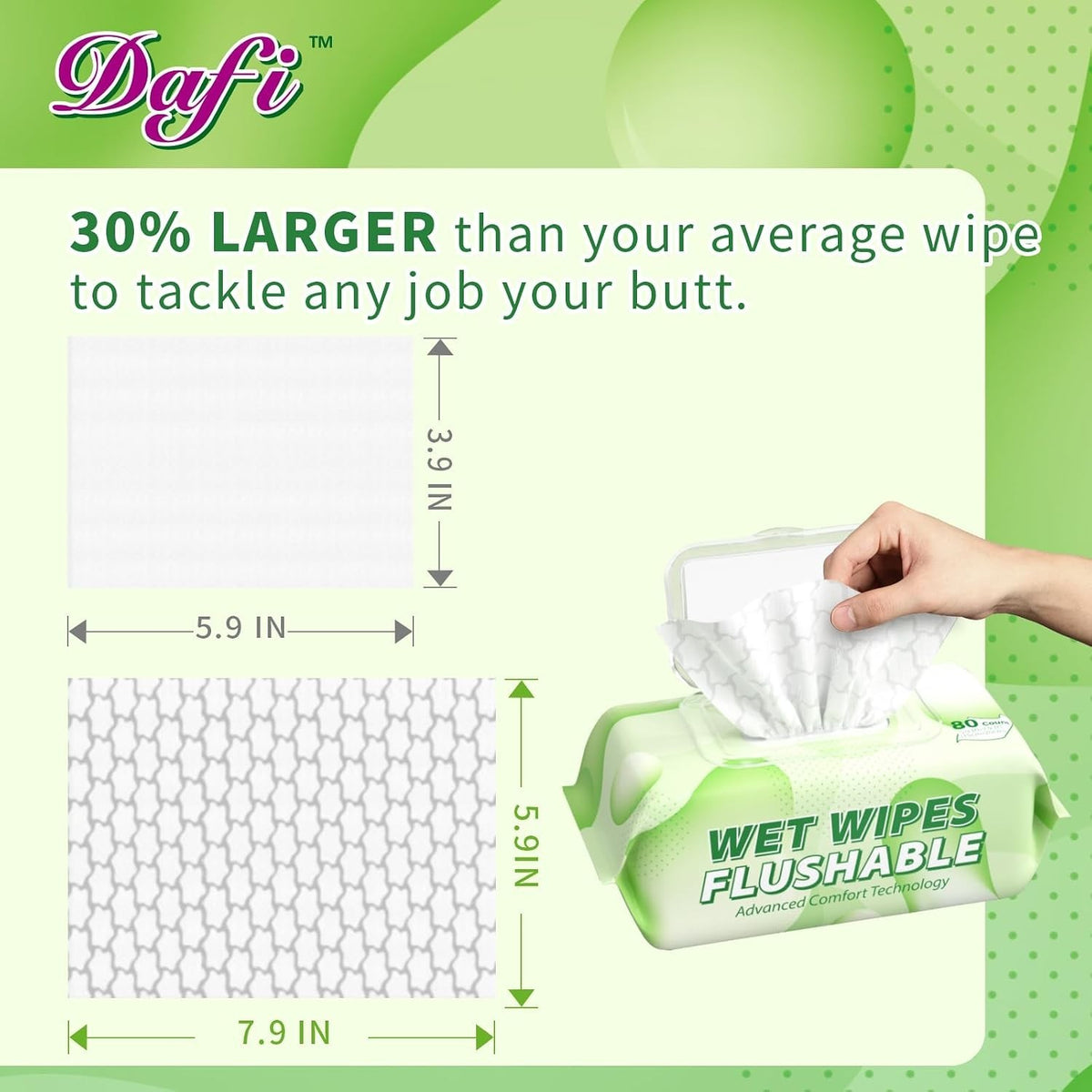 Adult Flushable Wipes 80 Count - Eco-Friendly, Hypoallergenic & Extra Large