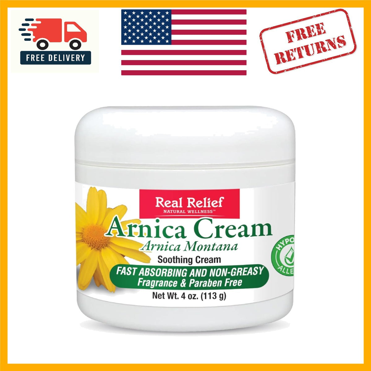 Gentle 4 oz Arnica Cream - Hypoallergenic & Fragrance-Free for