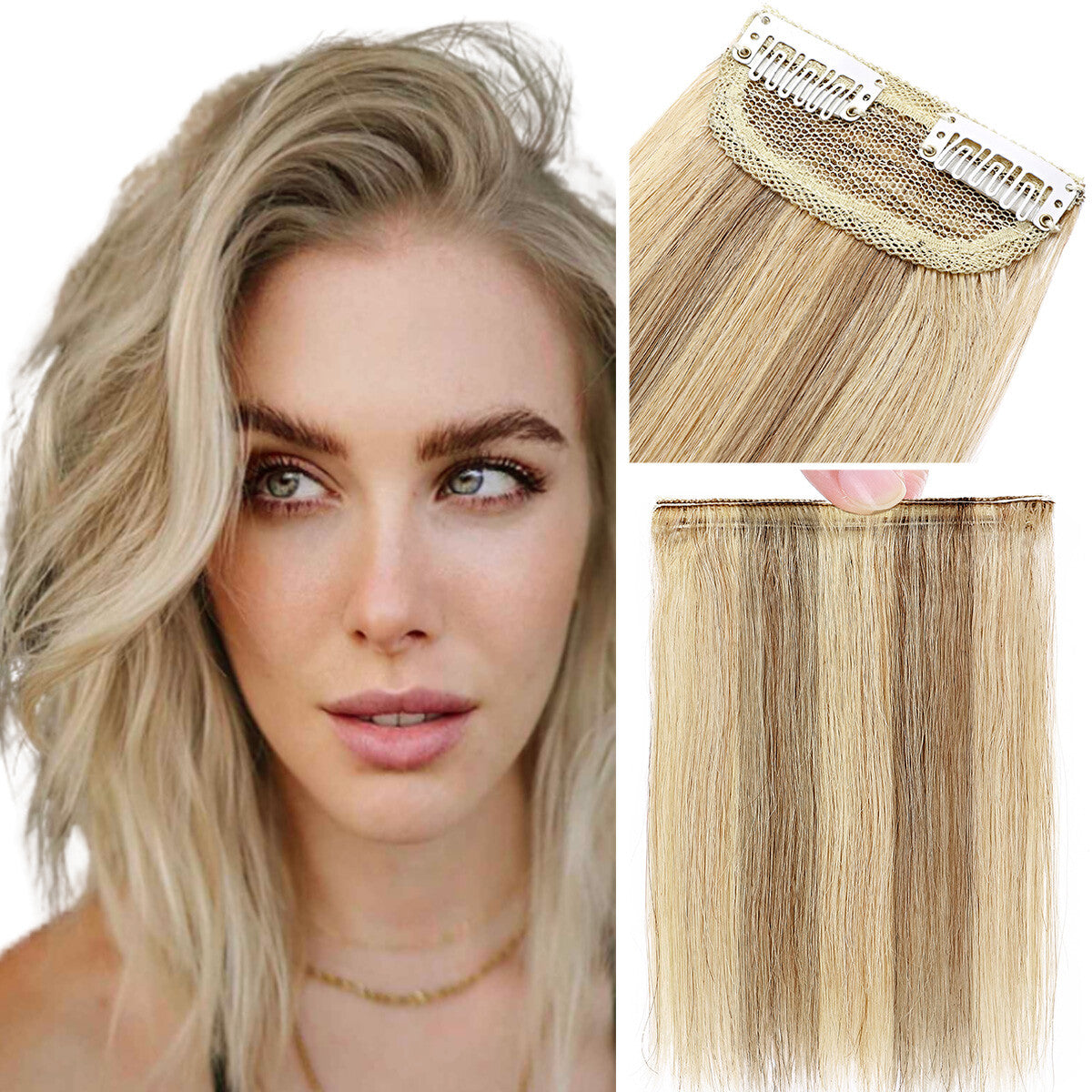 Clip-In Hair Extensions 100% Real Human Hair Fluffy Remy Hair Topper Set