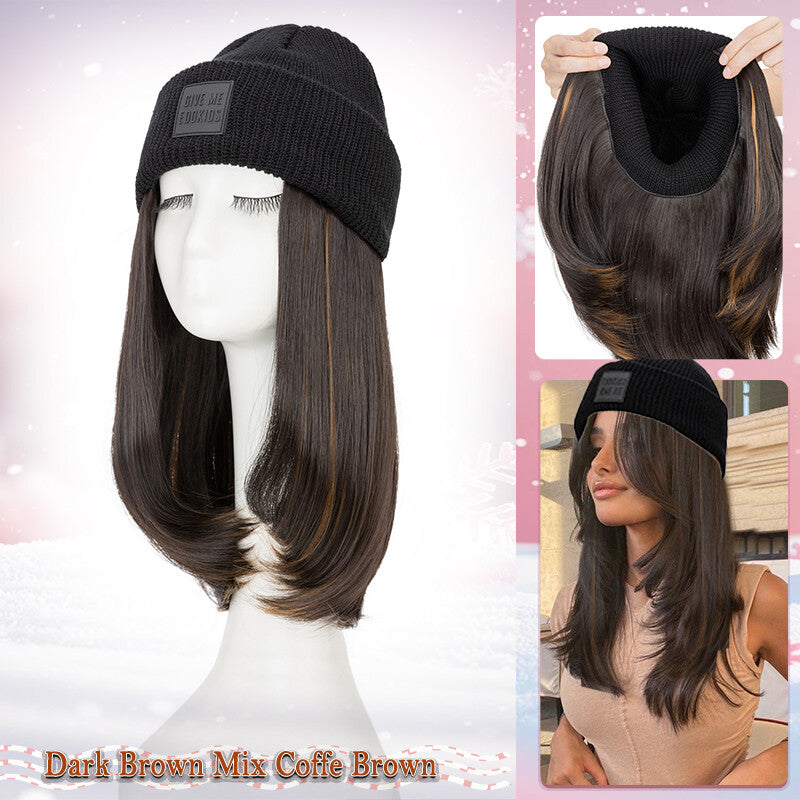 Unisex Wavy Long Hair Beret Cap with Synthetic Hair - Casual Hat Wig