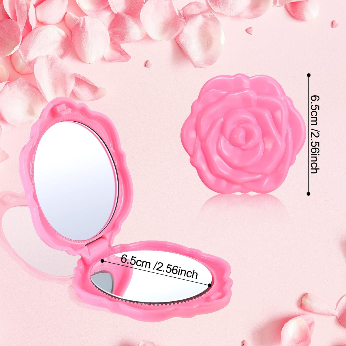 Pink Rose Compact Mirror Set - 20 Pack Travel Makeup Mirrors for Bridesmaids & Gifts