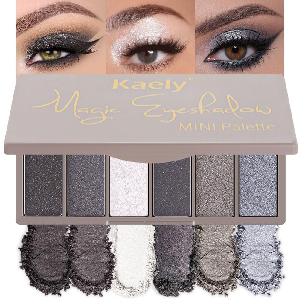 Smokey Grey Eyeshadow Palette - 6 Long-Lasting Shimmer Shades 0.25 oz