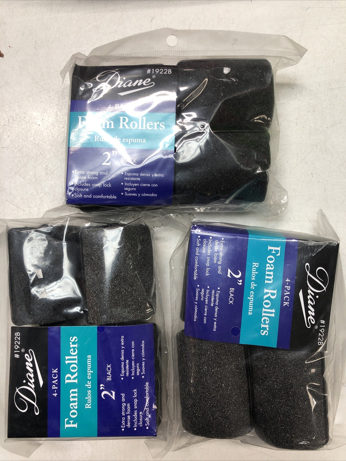 3 Pack 2-Inch Foam Hair Rollers for Styling Salon Quality Black
