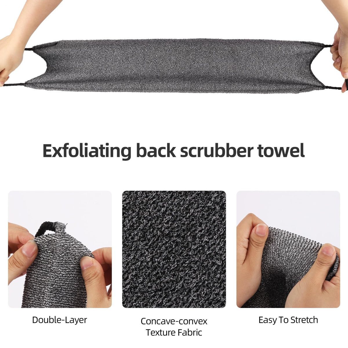 2Pcs Exfoliating Back Scrubber with Handles Body Towel Gray, Gray