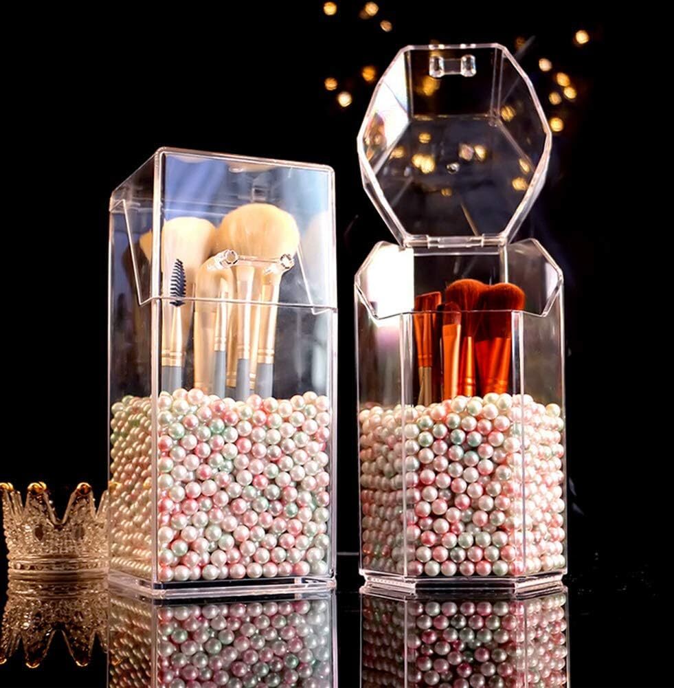 Clear Acrylic Makeup Brush Holder with Lid - Dust-Proof & Space-Saving Organizer