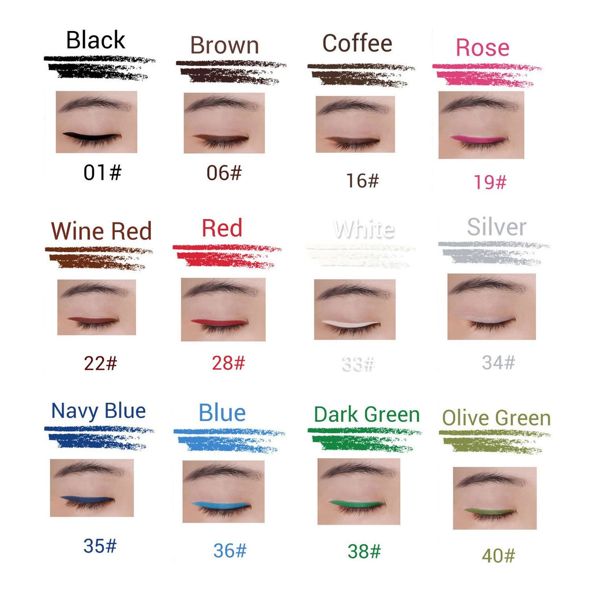 12-Color Waterproof Eyeliner Set - Long-Lasting, Smudge-Proof Makeup