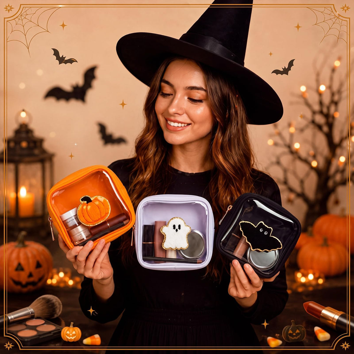 Halloween Makeup Cosmetic Bags Set of 6 - Boo Assorted Colors
