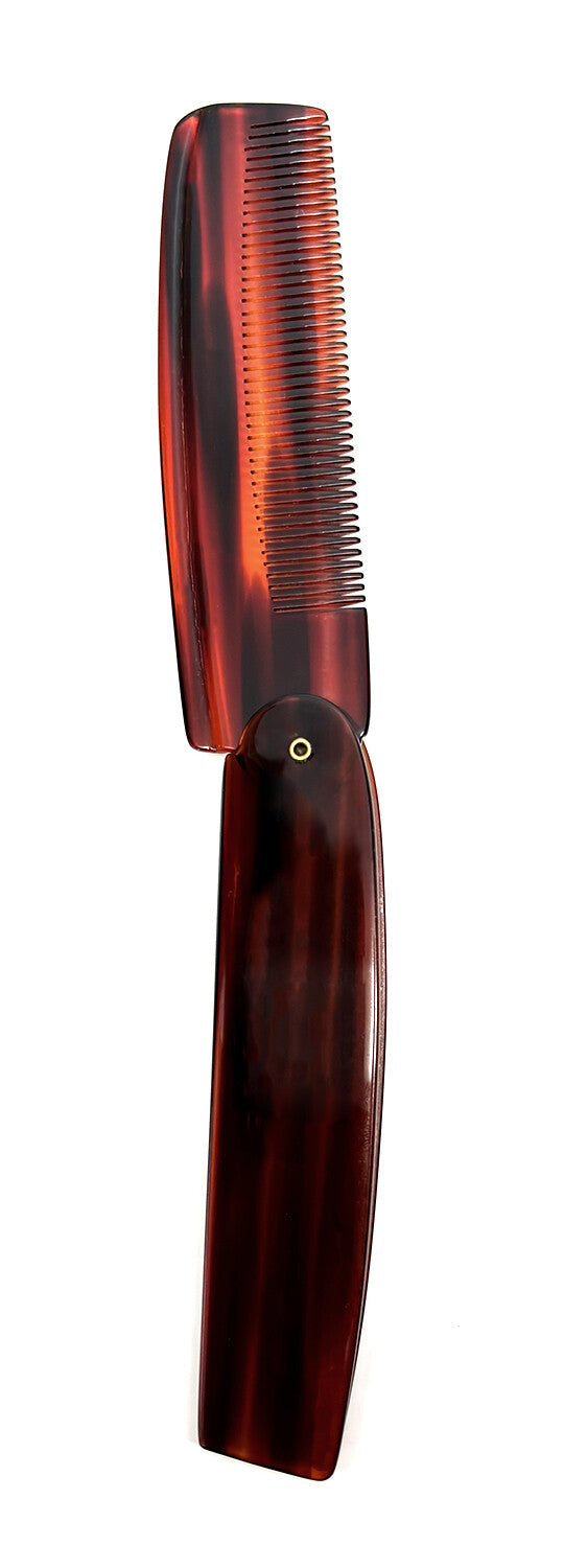 Handmade Swiss Tortoise Shell Folding Comb - 4.125 Inches, Havana Brown