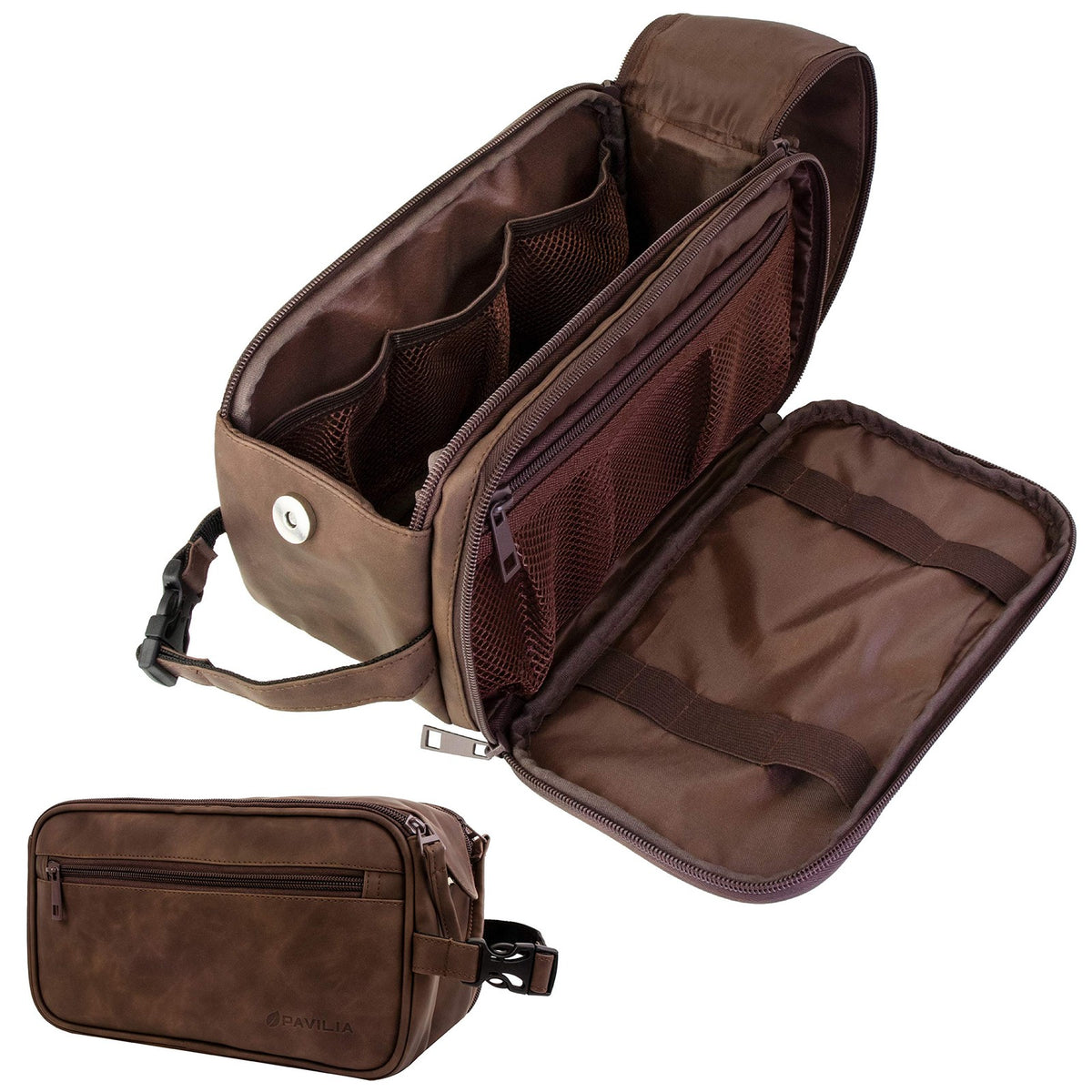 Men's Travel Toiletry Bag Leather Dopp Kit Organizer with Water-Resistant Interior