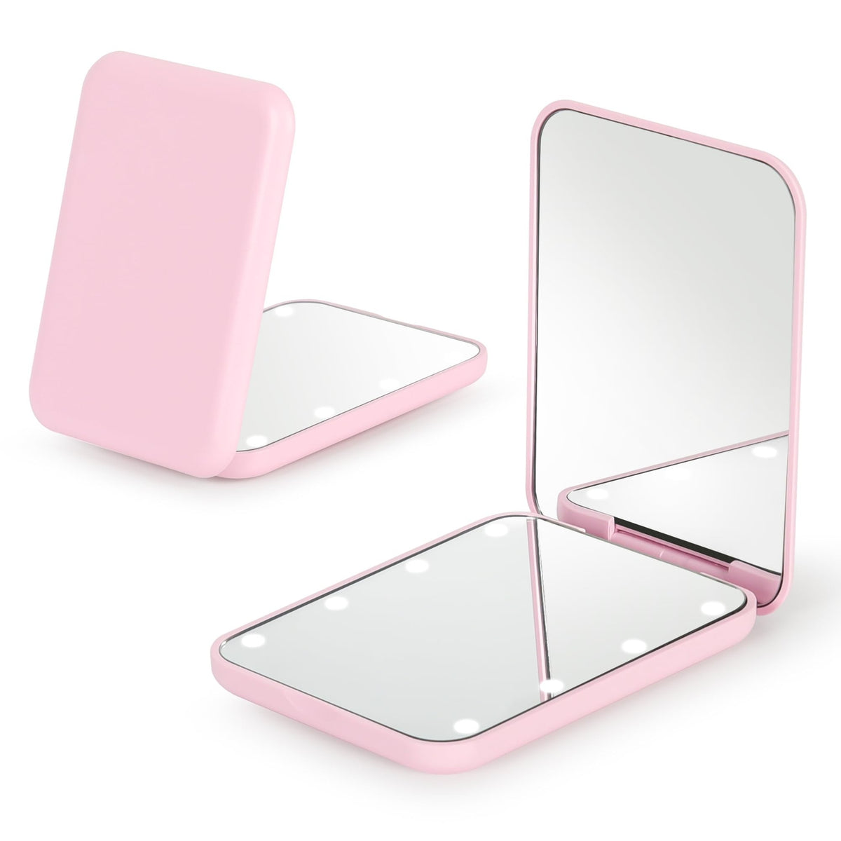 LED Compact Travel Makeup Mirror - 2-Sided 1X/3X Magnification, Pink Portable Folding Mirror