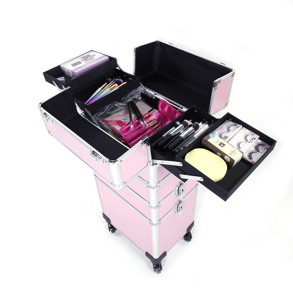 4 in 1 Aluminum Cosmetic Makeup Case with Wheels - Portable Tattoo Organizer