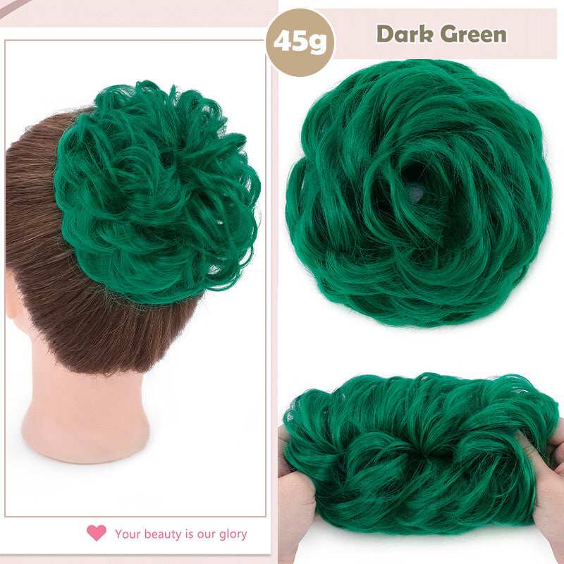 Natural Human Hair Messy Bun Ponytail Extensions with Curly Scrunchie Updo