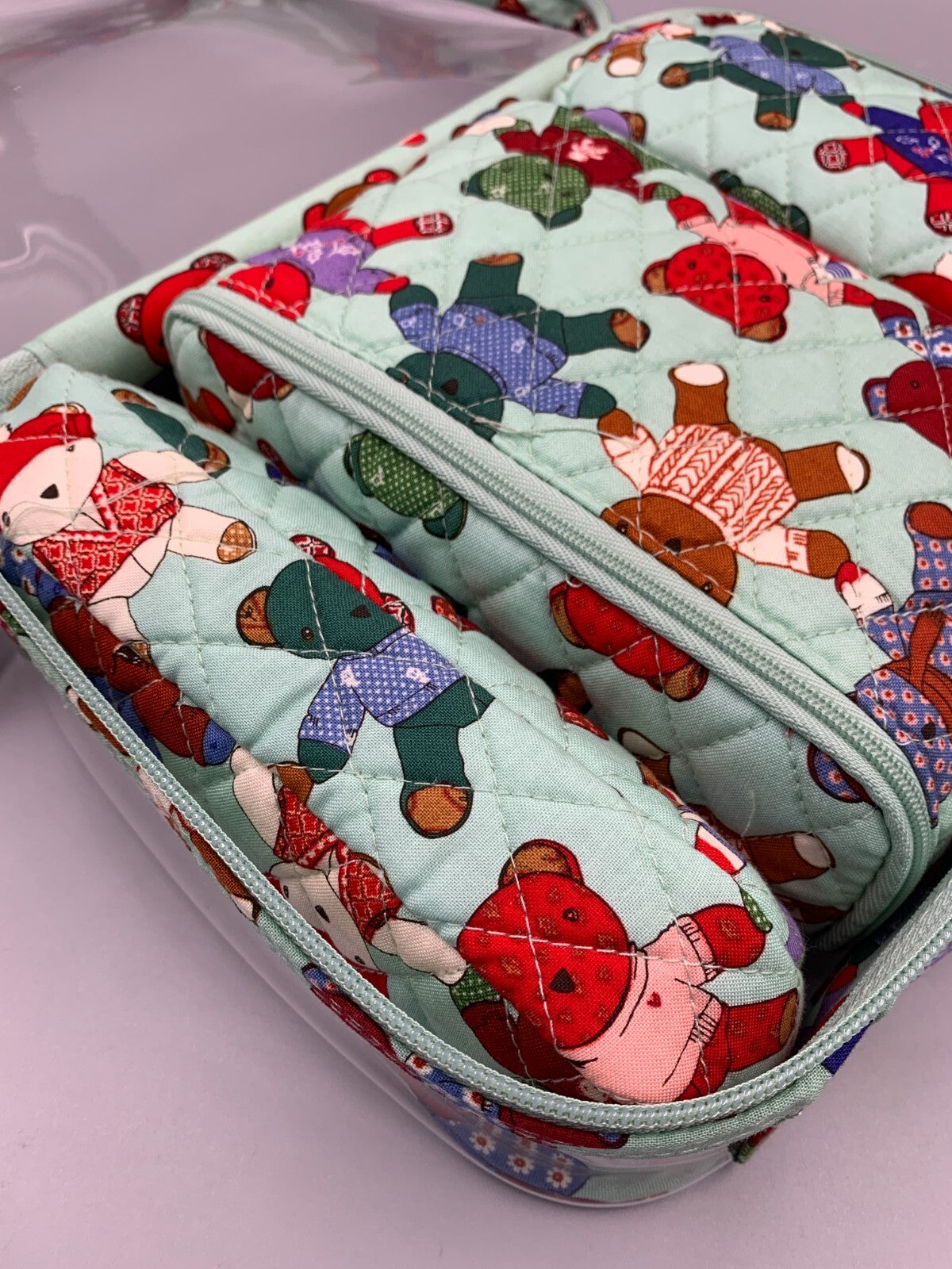 Vera Bradley Toasty Teddies 4-Piece Cosmetic Makeup Bag Set - Green