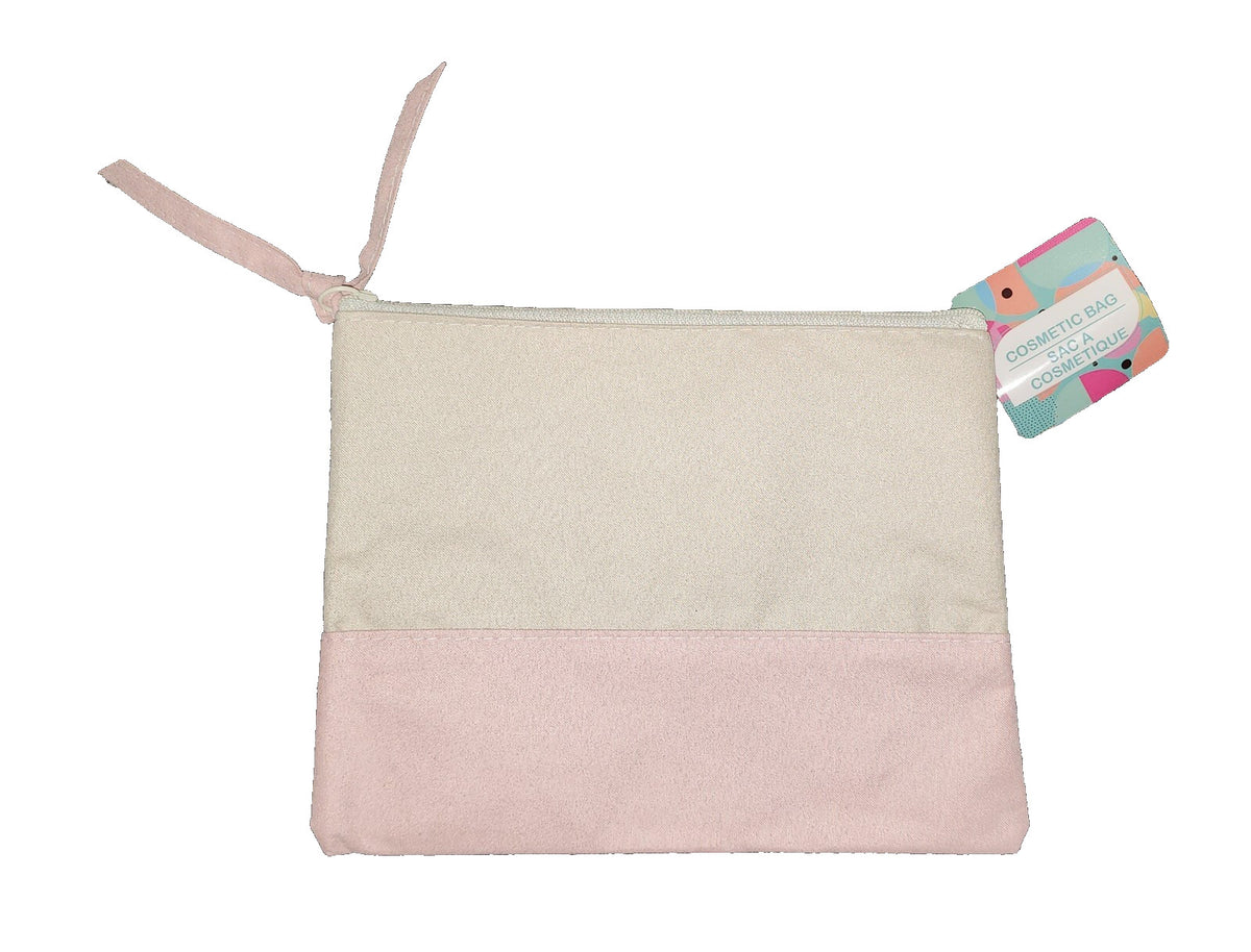 DIY Blank Cosmetic Make Up Toiletry Zipper Bag - 8x6 inch Cotton Canvas, Pink/Beige