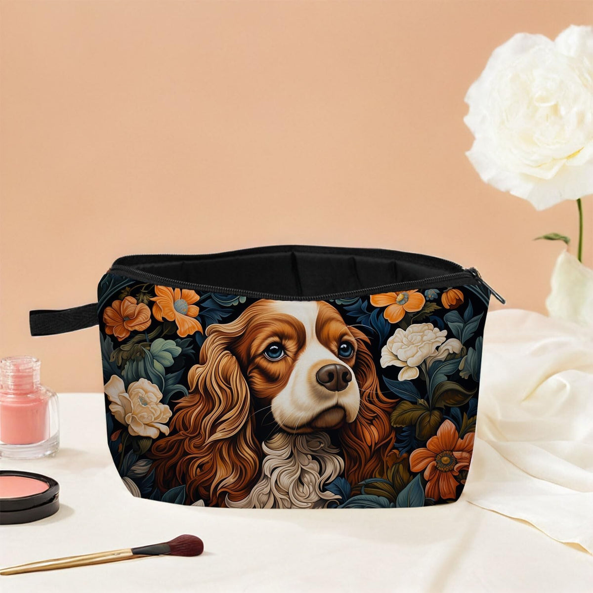 Cavalier King Charles Spaniel Makeup Bag - Travel Cosmetic Organizer
