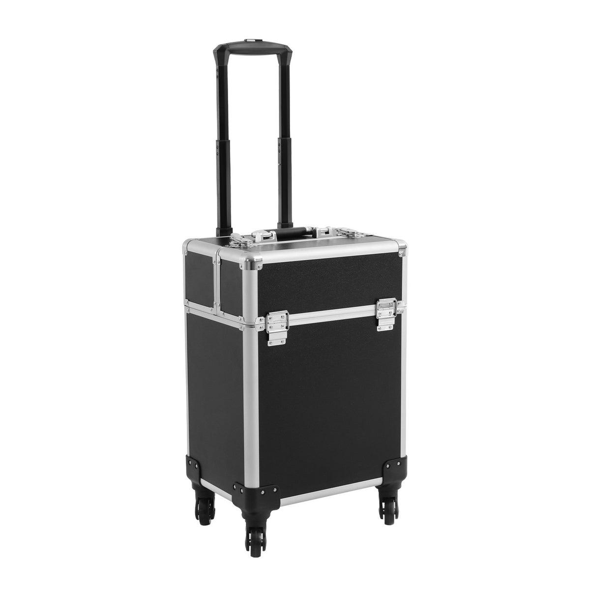 Black Travel Makeup Organizer Case with Wheels & Compartments