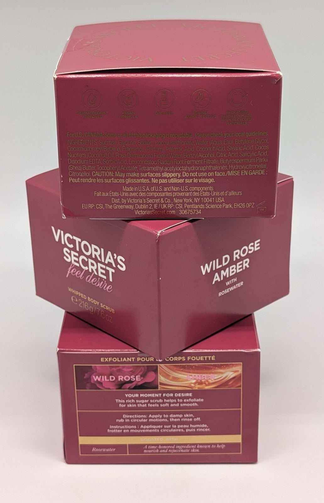 Lot of 3 Victoria's Secret Wild Rose Amber Rosewater Whipped Body