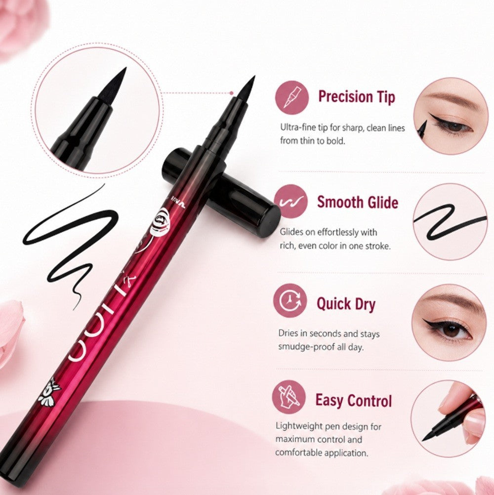Waterproof Liquid Eyeliner Pen Black – 36H Smudgeproof Fine Tip
