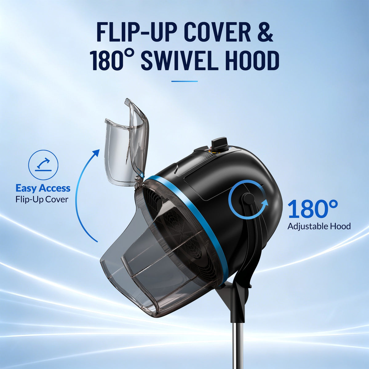 Hooded Hair Dryer Rolling Salon Bonnet 1300W Standing Adjustable